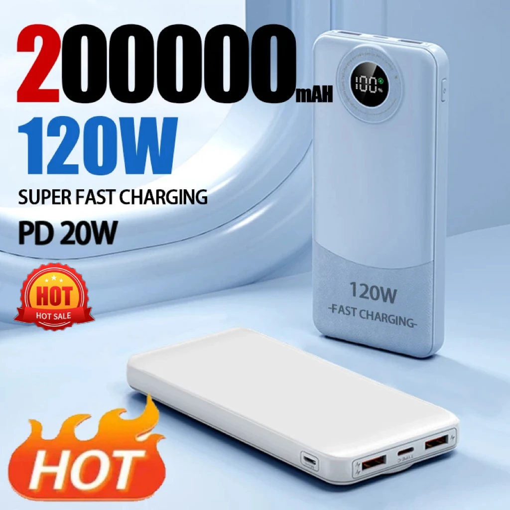 Banque d'alimentation à charge super rapide pour iPhone, batterie externe mobile, capacité ultra-grande, 200000mAh, 120W, 15, 14, 13, nouveau