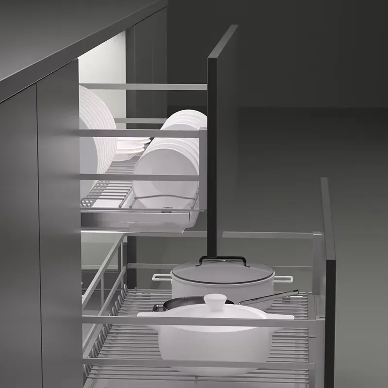 Customized modern kitchen storage rack double-layer carbon steel three-sided drawer for easy installation of bowls and