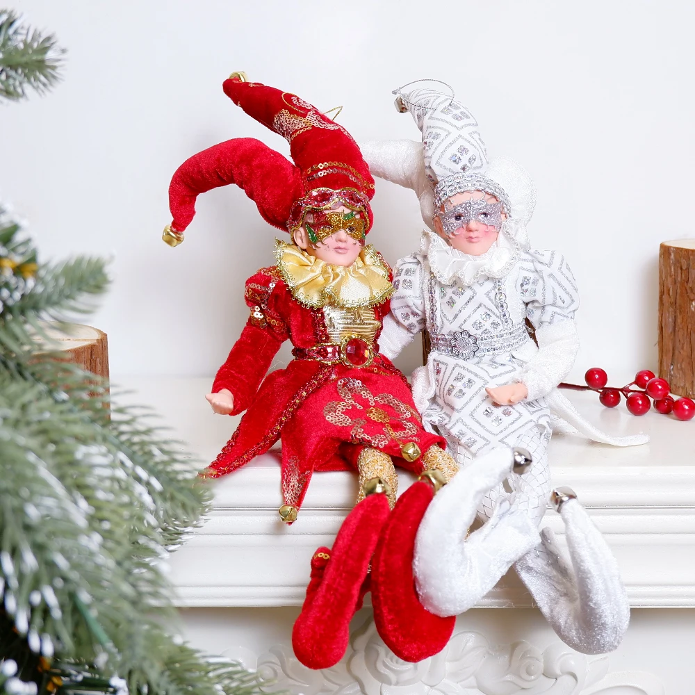

1 Pair 35cm Elf Doll Clown Toy Christmas Pendant Ornaments Decor Elf Hanging Decoration Navidad New Year Best Gifts For Kids