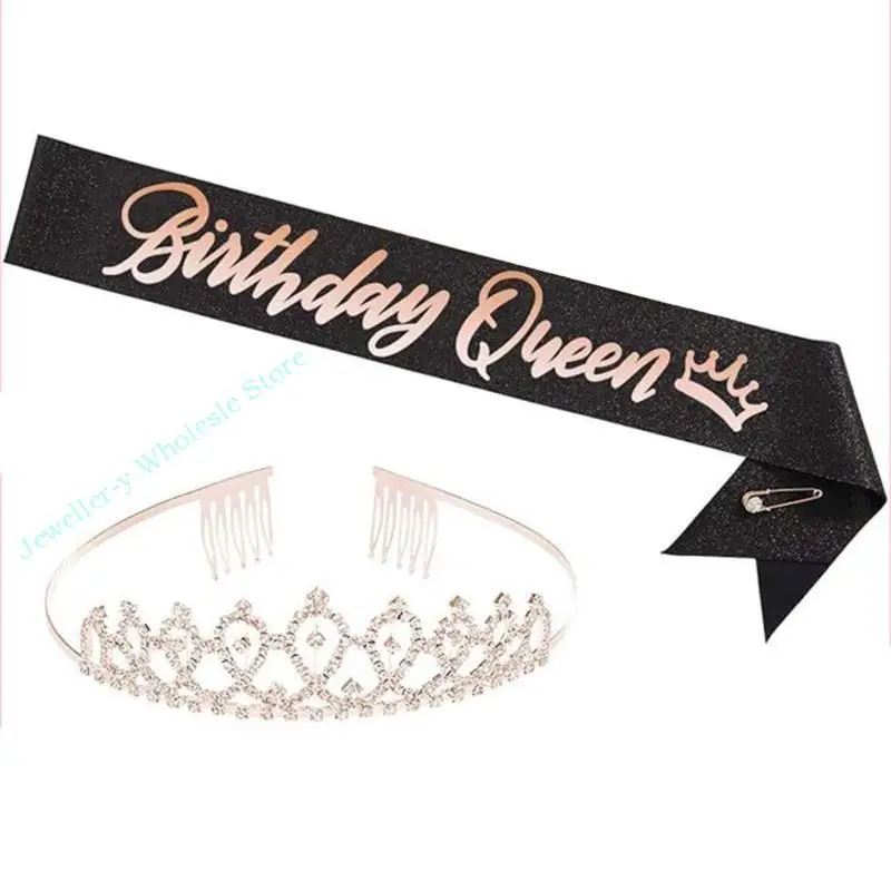 

R7UF Fashion Birthday Crown and Sash Collection Accesories for Memorable Celebrations