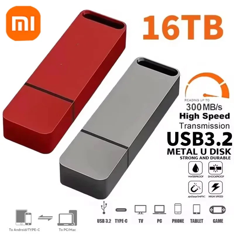 Xiaomi Original Pen Drive 16TB USB 3.2 Flash Drive High-Speed Pen Drive Type-C Metal USB Memory For Computer Storage Devices2025