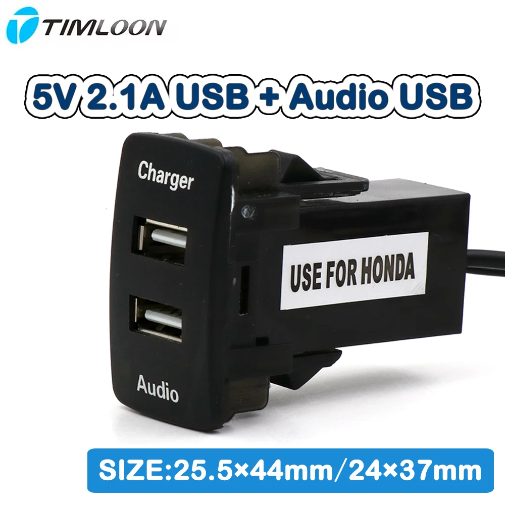 

Car Charger 5V 2.1A USB Socket and Audio USB input Socket use for Honda,Civic,Spirior,CRV,Fit Jazz,City,Accord,Odyssey