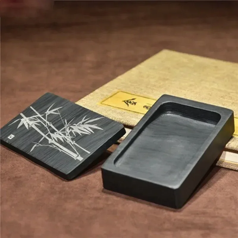

Chinese Inkstone Rectangle Calligraphy Ink stone student Ink Well with cover Inkwell Grinding Made of Natural stone