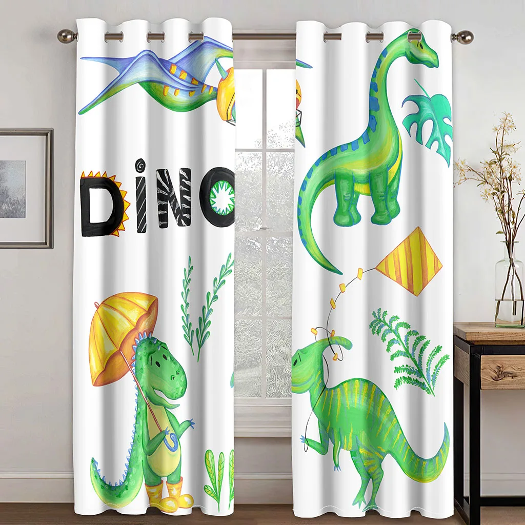 Cartoon Funny Lovely Cute Dinosaur Boy Window Curtains Blinds For Living Room Kids Bedroom Bathroom Kicthen Door2Pcs Home Decor