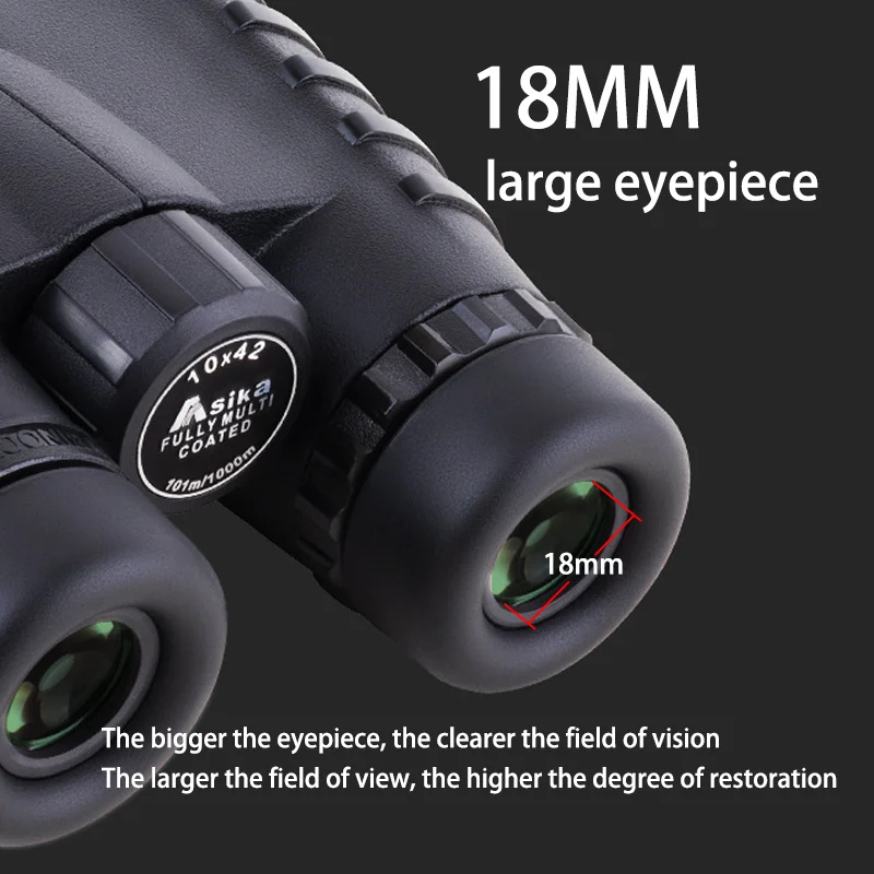 Asika 10x42 HD Binoculars Bak4 Prism Optical and FMC Multi-Coated Wide Angle Binoculars Outdoor Camping Hunting Essentials