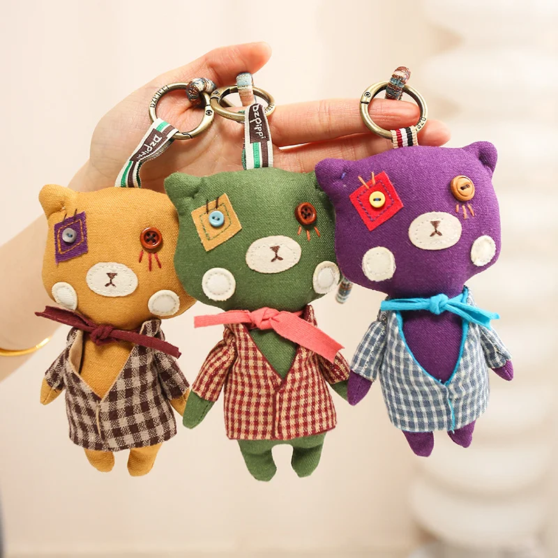 

Classic Retro Cloth Bear Doll 12cm Original Little Bear Pendant Button Eye Fabric Teddy Bear Plush Doll Office,Car, Home Decor