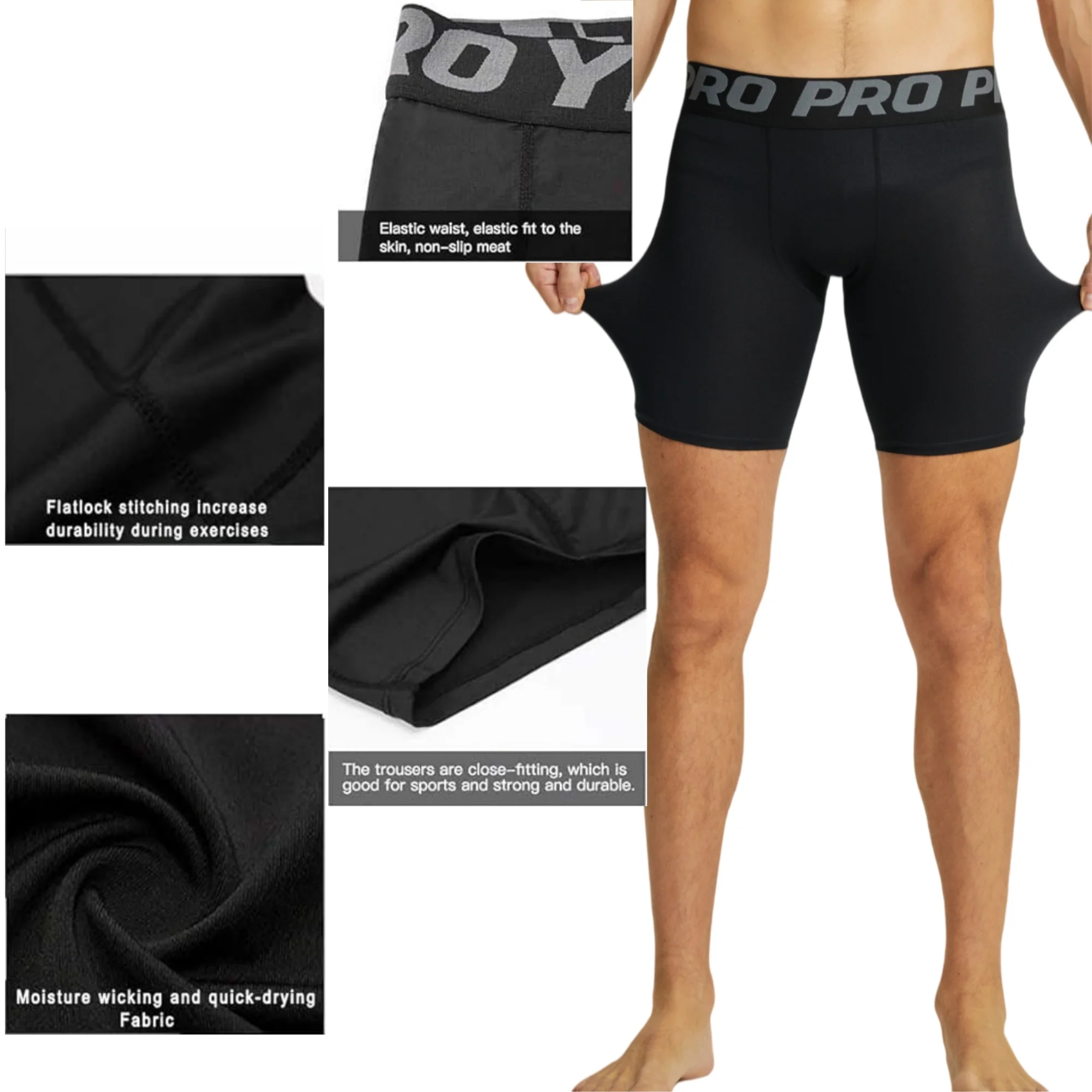 Men's Compression Sports Shorts Spandex Running Boxers Briefs Athletic Workout Performance Underwear