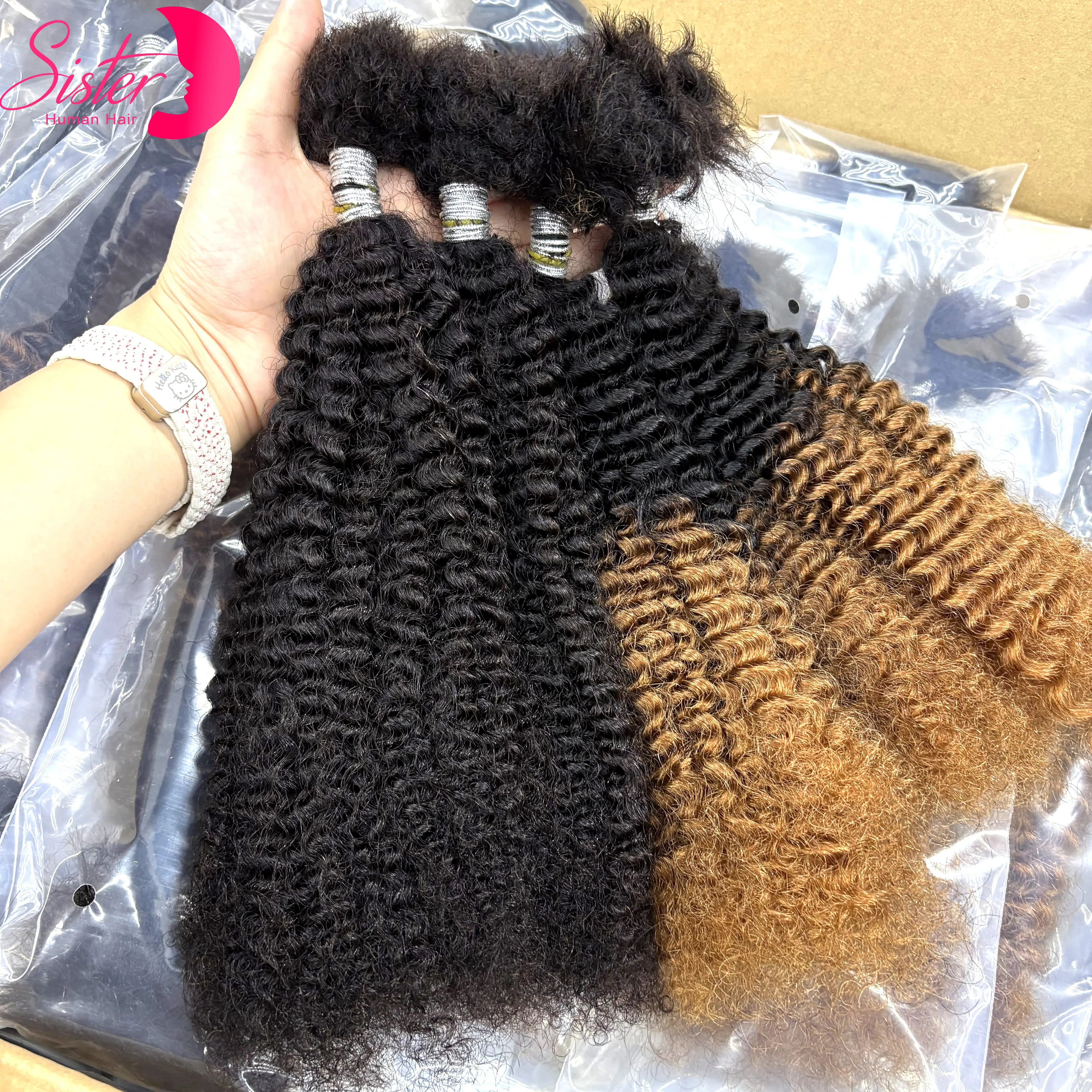 30g/Pack 16inch Ombre 4C Afro Kinky Curly Human Hair Bulk Extensions No Weft for Permanent Micro Locs/Twists/Braids/Repair Locs