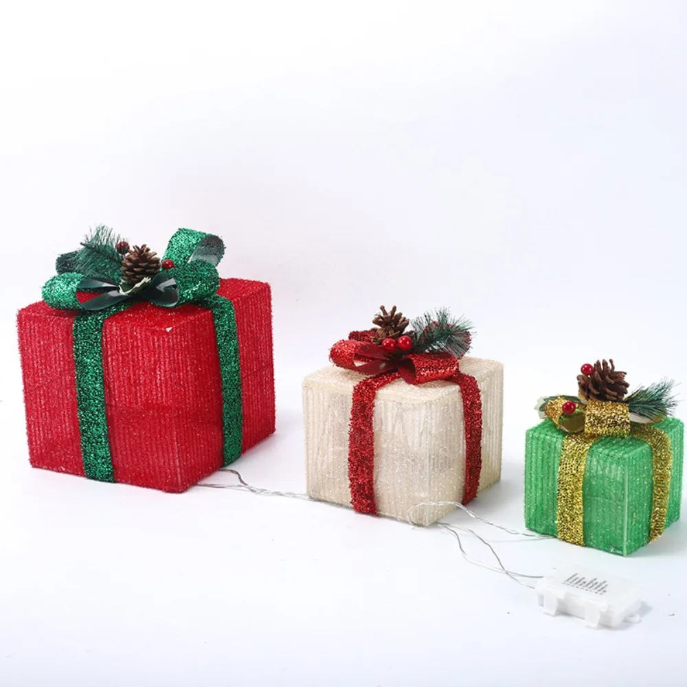 Set of 3 LED Lighted Christmas Gift Boxes Soft LED Lights Premium Lightweight Material Christmas Ornaments Stackable Design