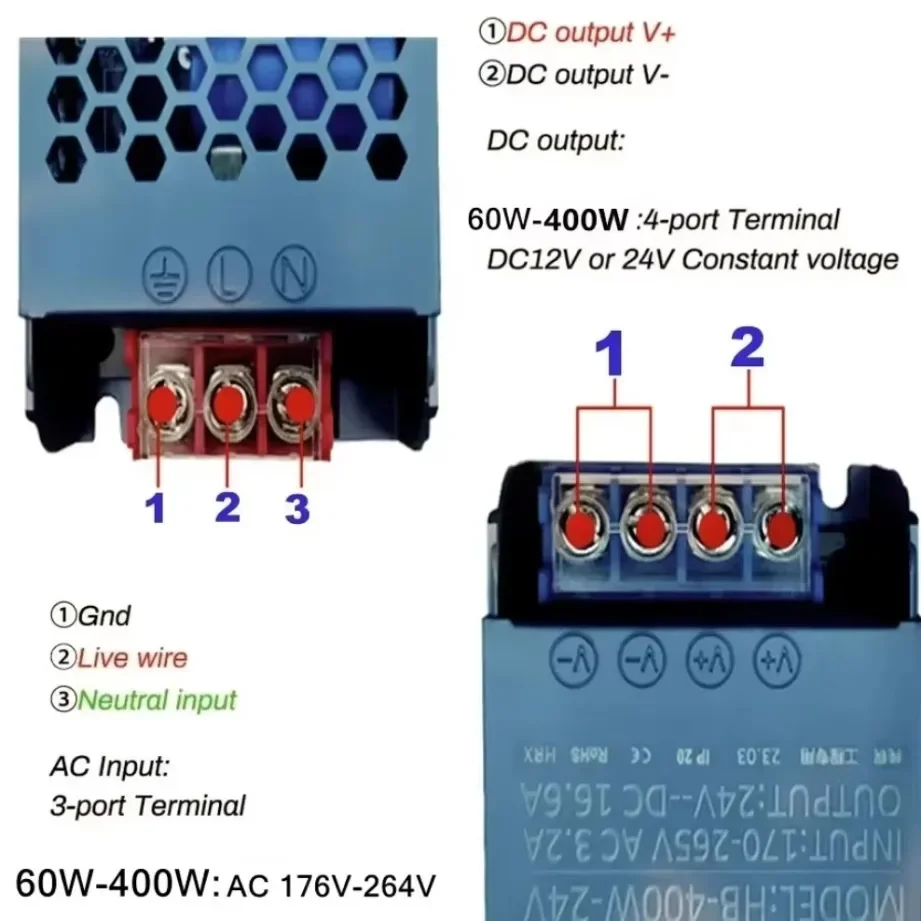 DC 12V/24V Ultra Thin Power Supply Adapter 5A 12A Lighting Transformer For 60W 100W 200W 300W 400W LED Strip Switch Driver Lamp