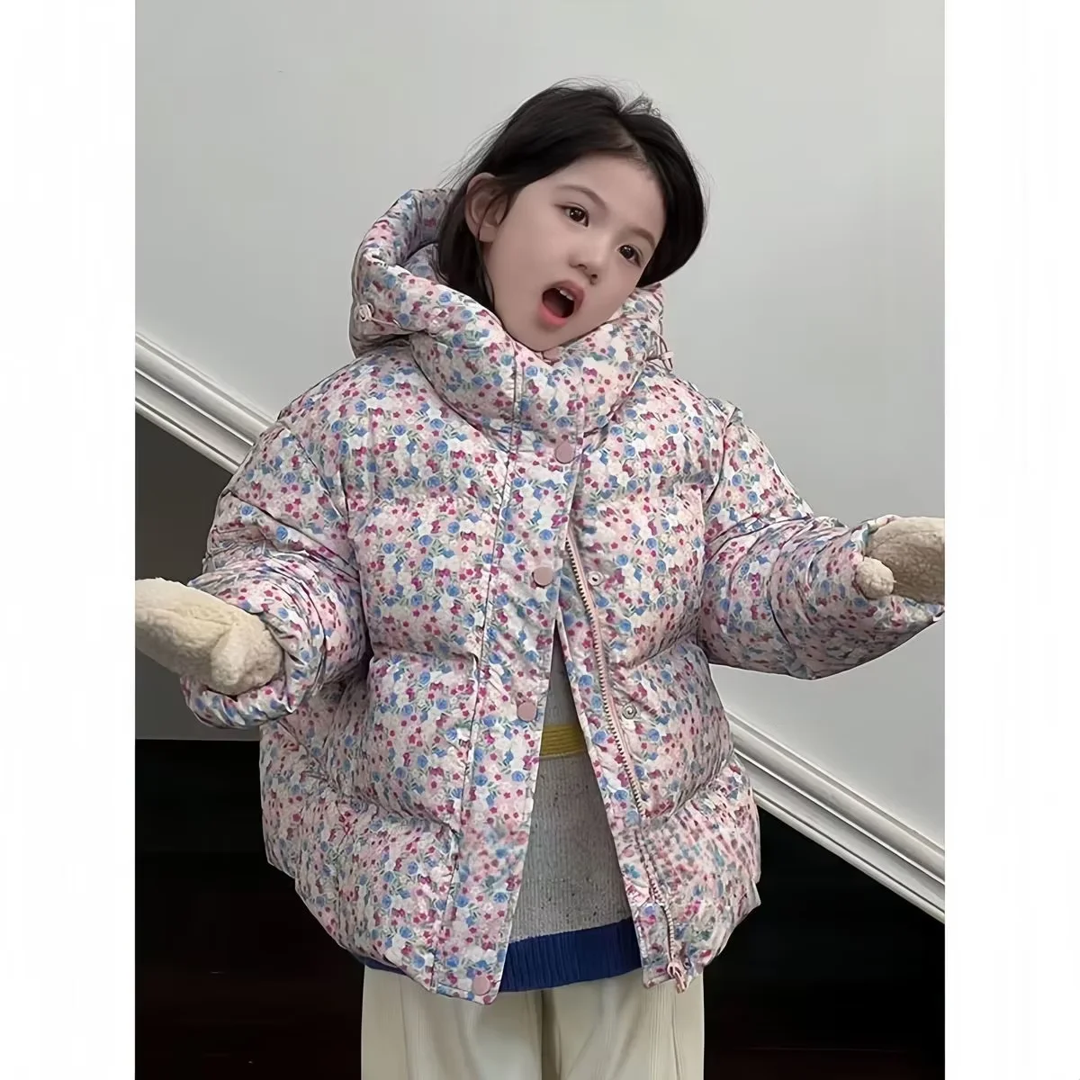 Girls Autumn Winter Coat 2026 New Fashion Kids Floral Padded Jacket Thick Warm Casual Outerwear Children Clothing 120-170CM