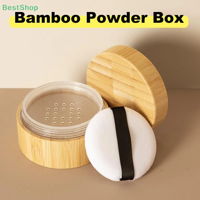 itariaRebecca soi30 ml nachfüllbare leere Flasche für loses Puder, Kosmetikbehälter, natürlicher Bambus-Make-up, lose Puderbox mit Puff