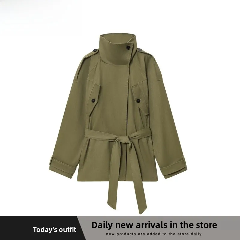 

Fashionable Cotton Belted Autumn Winter New Arrival Women's Coat ZR Style Versatile Streetwear Loose Fit Long Sleeve Button up