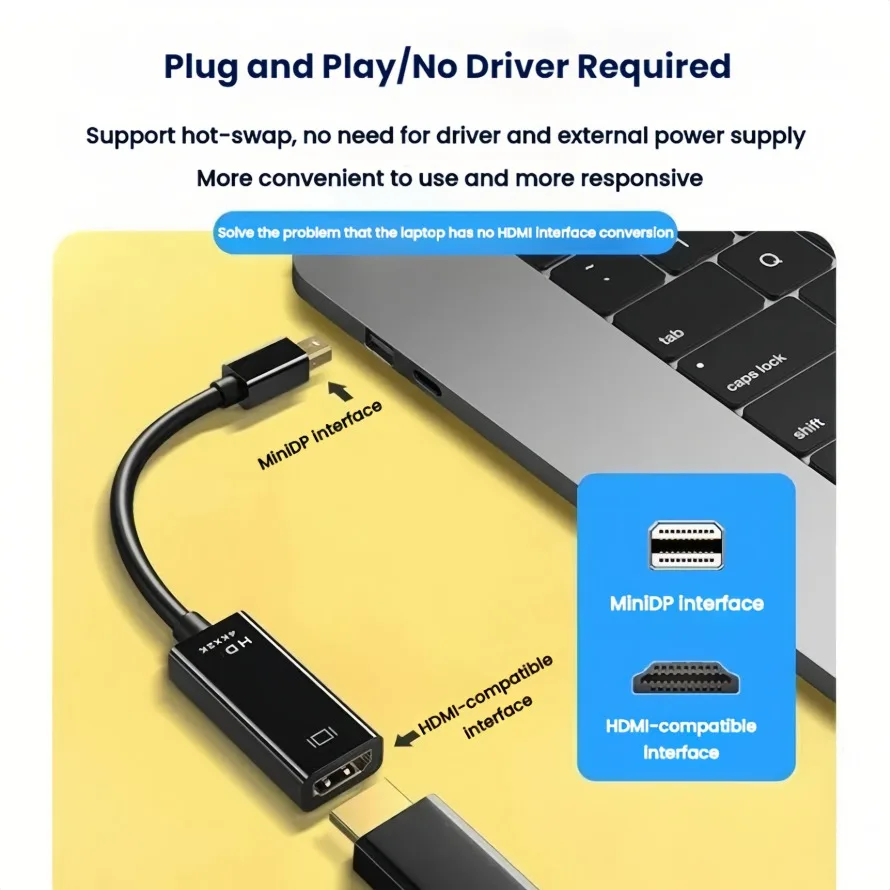 Mini DP to HDMI อะแดปเตอร์ Thunderbolt to 4K HDMI Converter สําหรับ MacBook พื้นผิวแล็ปท็อป TV Monitor โปรเจคเตอร์
