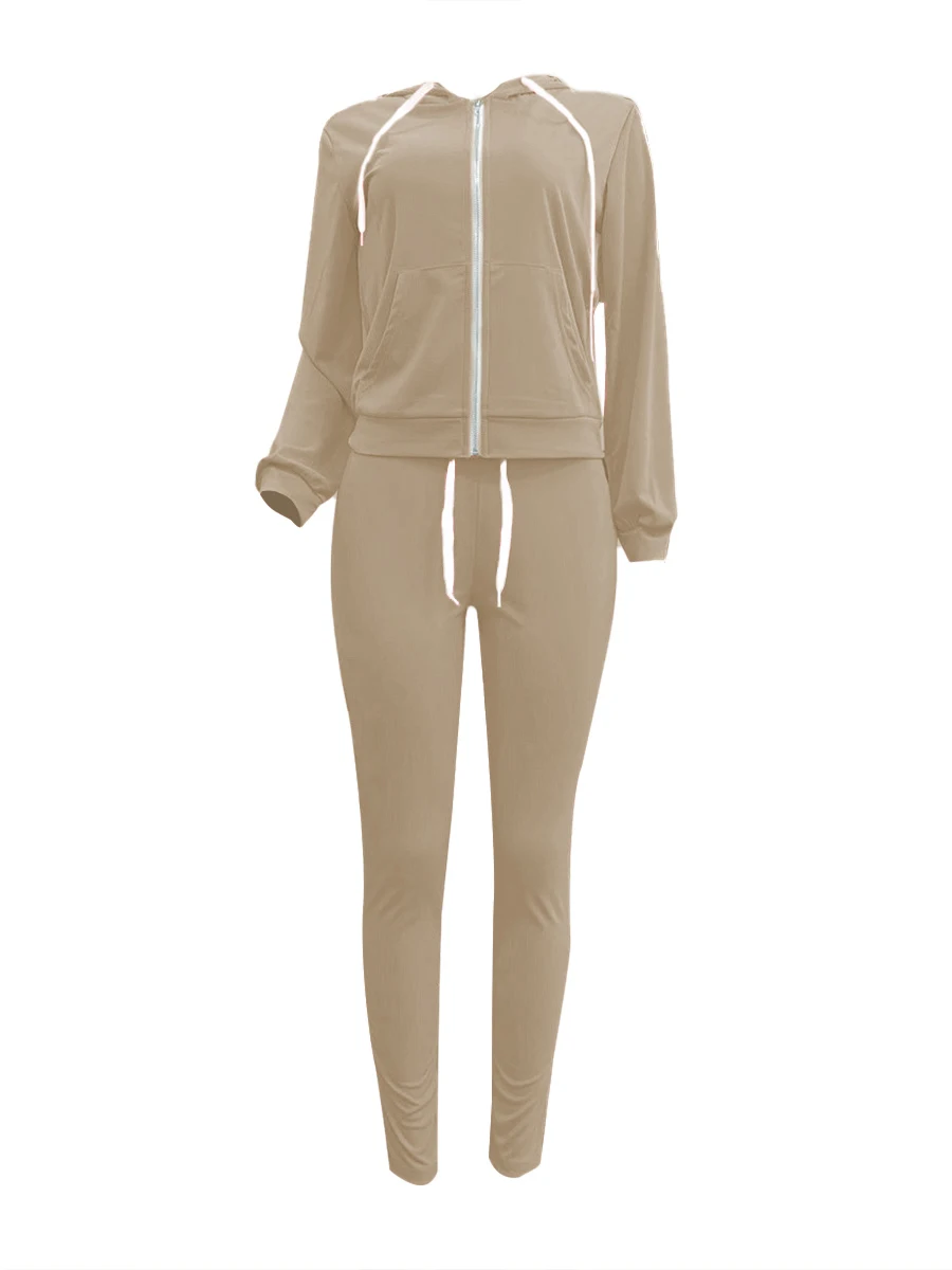 Kangaroo Pocket Drawstring Tracksuit Set Long Sleeve Hoodie+drawstring Trousers Women Two Pieces Matching Suits