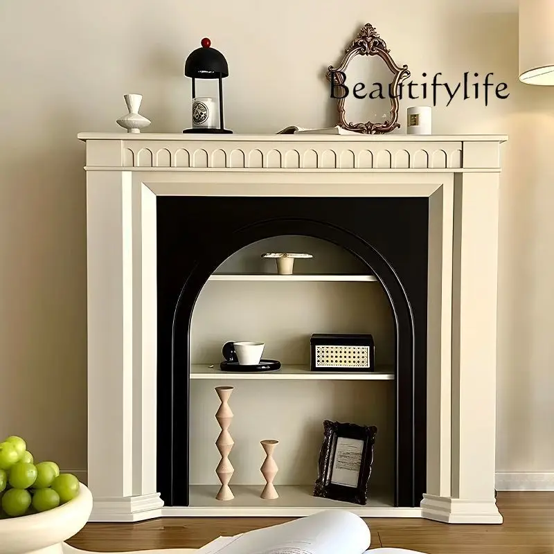 

Vintage Cream Living Room Fireplace Decoration Entrance Cabinet Home Fireplace Storage Organizer Storage Rack