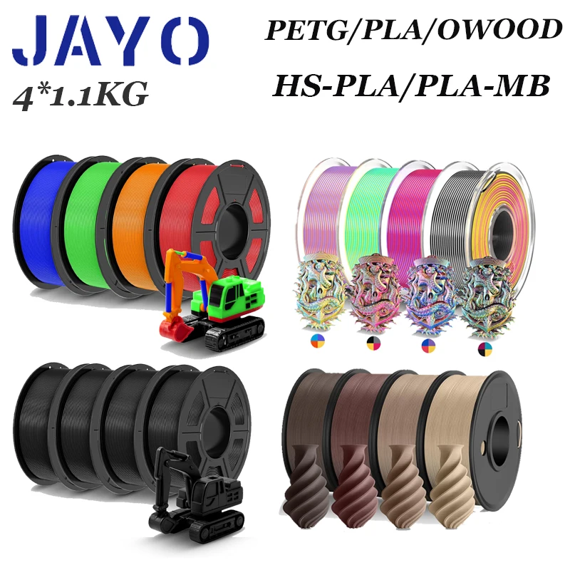 

JAYO 3d printer filaments petg/pla/HSPLAMB/PETG NOC/SKFC/PLA PLUS 4Rolls 1.75mm Neatly Wound Bubble Free FDM 3D Printer Material