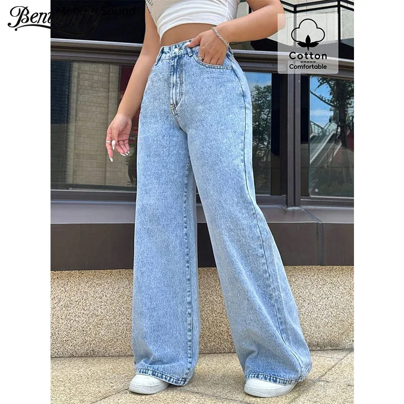 

Benuynffy New Street Fashion Vintage Baggy Jeans Women's 2025 High Waist All Match Casual Straight Wide Leg Denim Trousers
