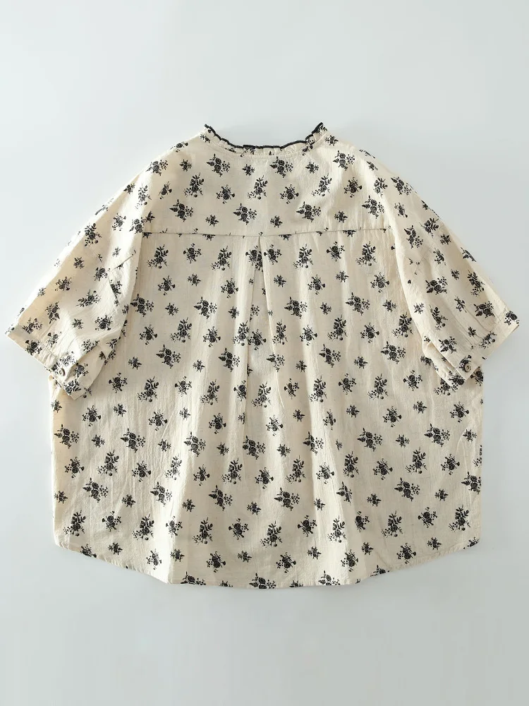 Zomer nieuwe Sweet Forest System Bla d bloemenprint ort Sve losse overhead irt katoenen damesblouse met normale pasvorm