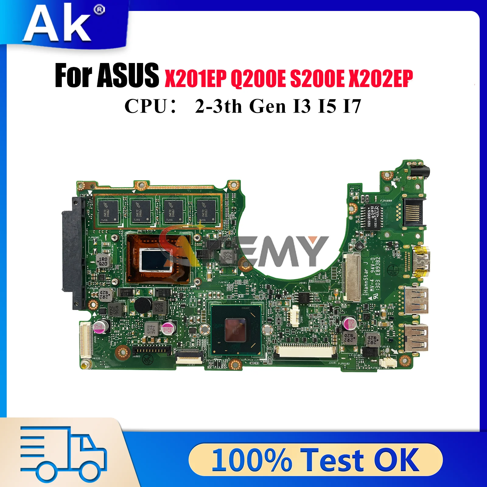 

X202E Laptop Motherboard For ASUS VivoBook X202EV X201EP X202E X202EP Q200E S200E Mainboard With I3 I5 I7 CPU 100% tests OK stk