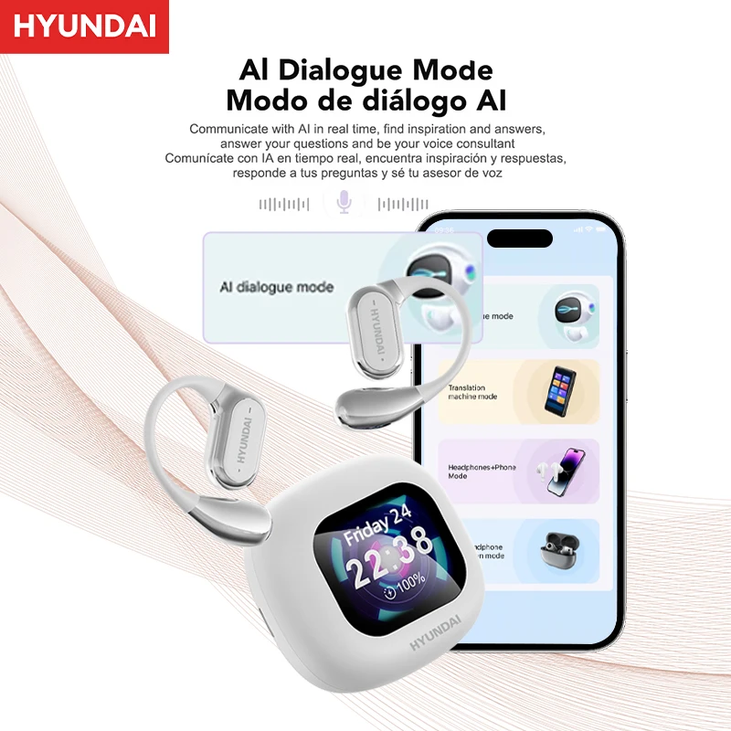 HYUNDAI HY-Q18 AI Wireless BT AI Translation Earphones AI Real Time Earbuds LED Touch DIY APP for Travel Business Learning