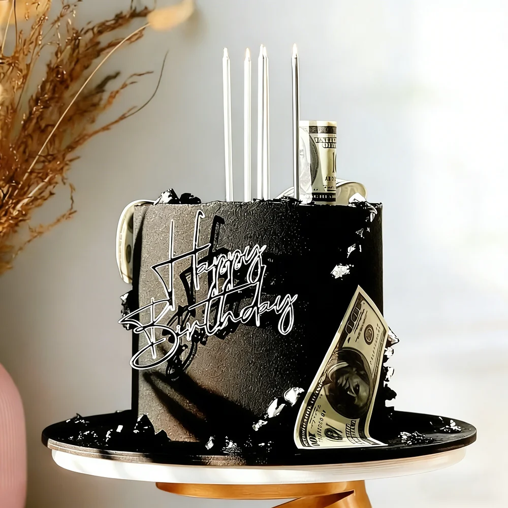 Acrylic Happy Birthday Cake Topper Side Decor for Party Supplies Boys Girls Adult Birthday Celebration Cake Decoration Ornament