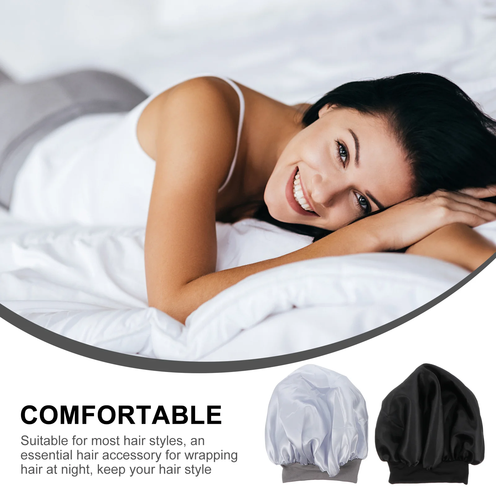 

2Pcs Elastic Sleep Caps Satin Night Hair Care Bonnets Soft Breathable Wide Side Sleep Head Cover for Women Sleeping Cap