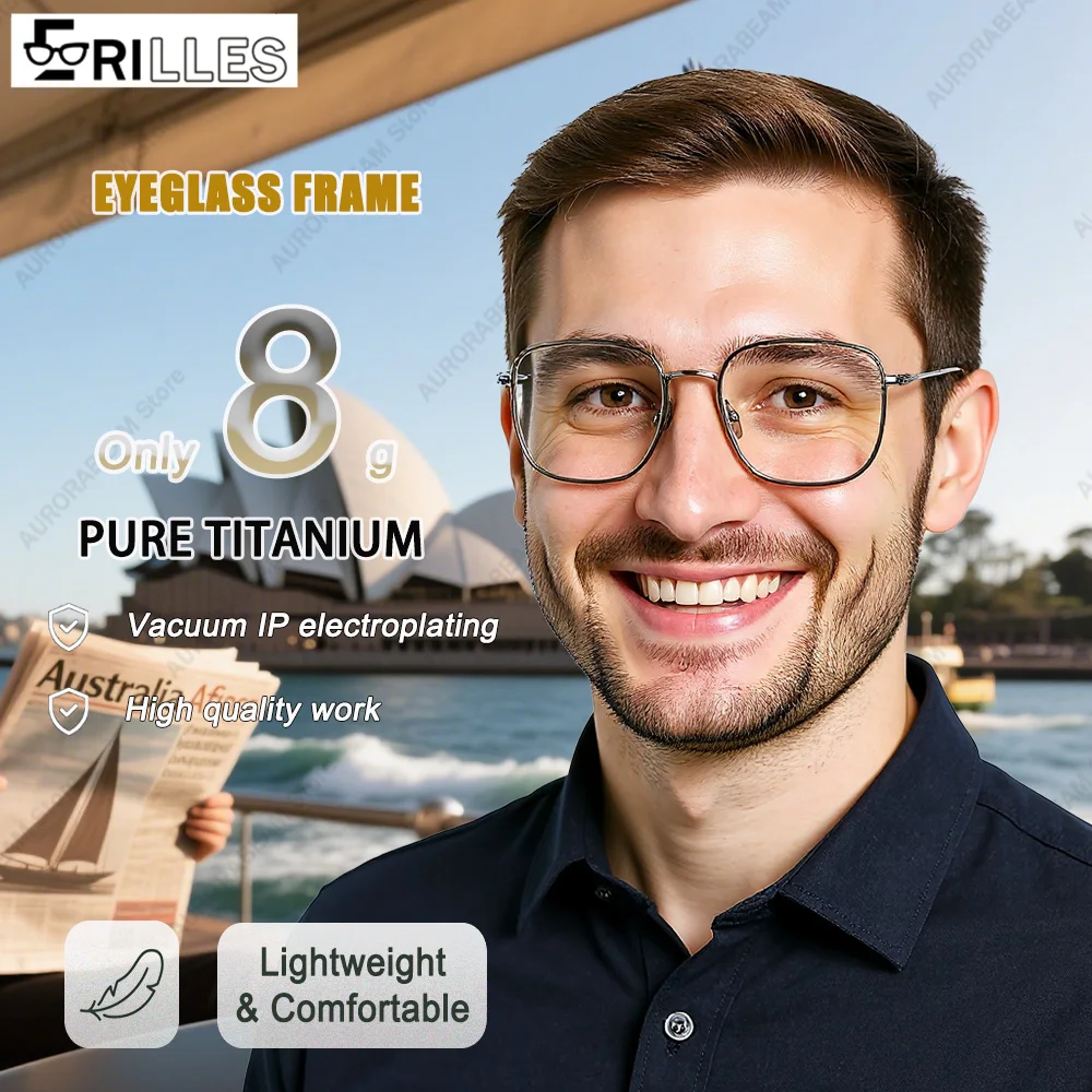 

Designer Titanium Business Glasses Frames,8g Featherweight Zero Pressure,Precision IP Plating Allergy-Free,Screwless Durable