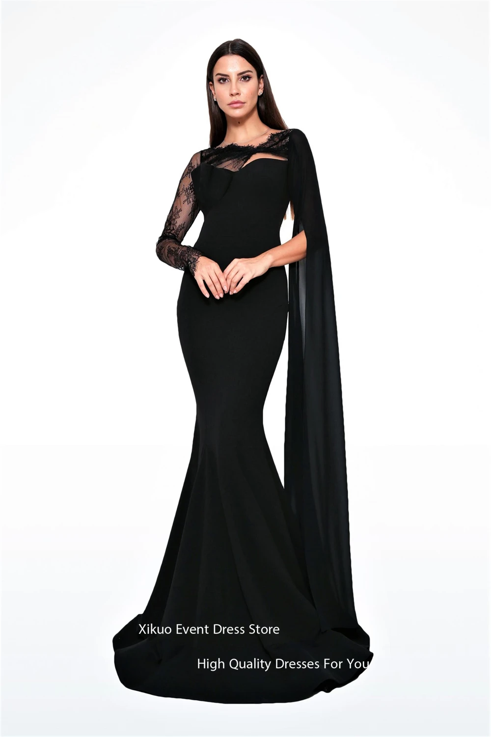 Xikuo Graceful Abiti da sera in raso nero Sweetheart Sirena Robe Cocktail Femmes Summer Lace Abiti lunghi da ballo per feste Personalizzati