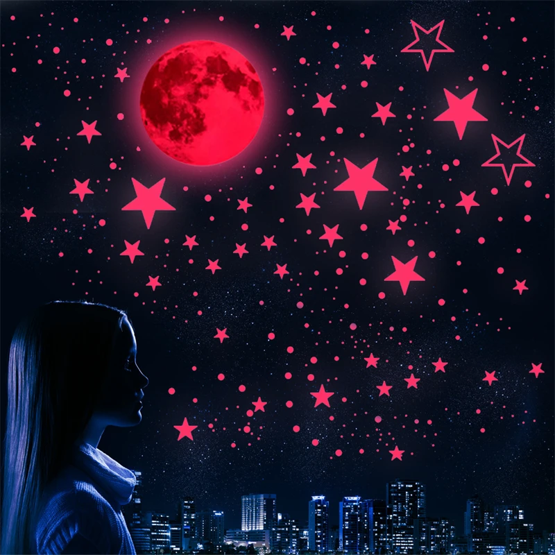 435PCS Pink Green Blue Luminous Moon Stars Wall Stickers for Kids Room Baby Nursery Bedroom Ceiling Glow In The Dark Stickers