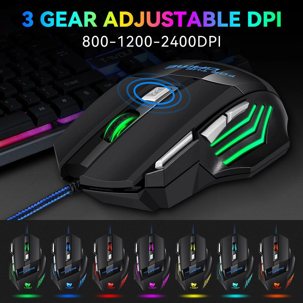 KEBIDUMEI 7 Buttons USB Wired Mouse RGB Backlit Mouse Ergonomic Gaming Mouse Plug and Play For PC Computer Laptop Windows Mac OS