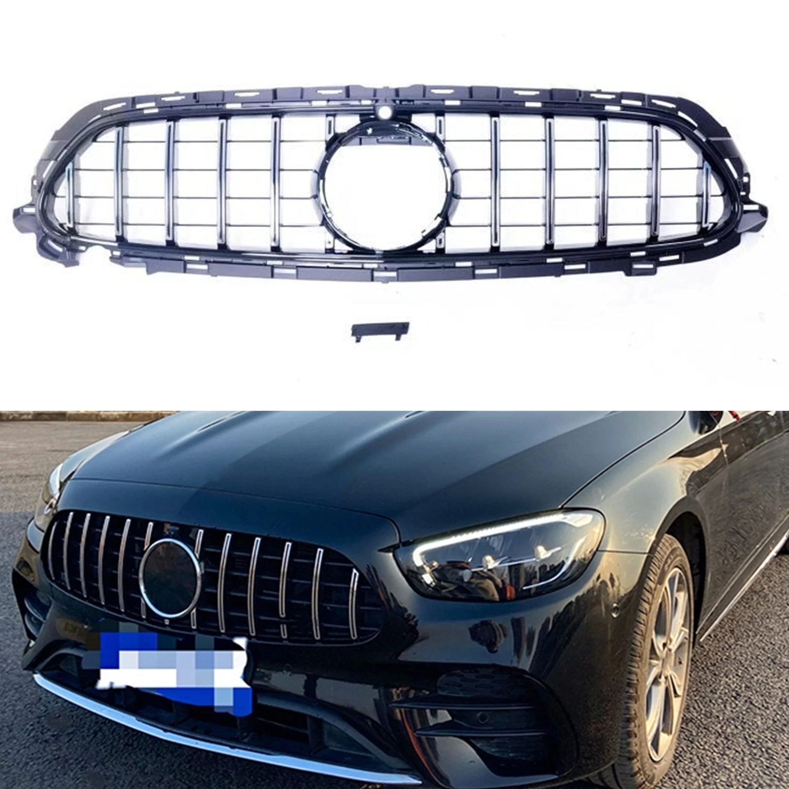 

Front Grille For Mercedes Benz E Class W213 2021-2022 Sport Only Silver/Black GT Style Car Upper Bumper Hood Radiator Mesh Grill