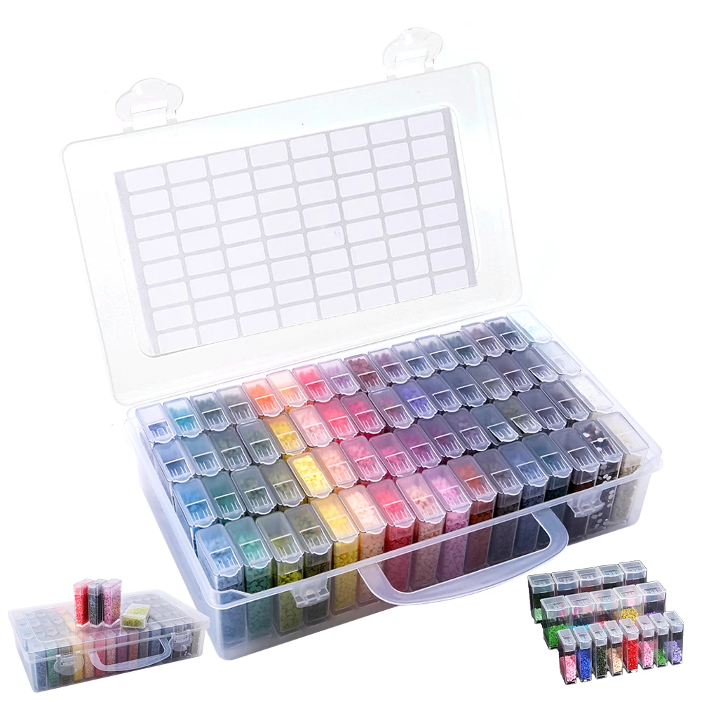 

32/48/64 Slots Mosaic Container Box Clear Cross Stitch Tool Organizer DIY Craft for Diamond Painting Embroidery