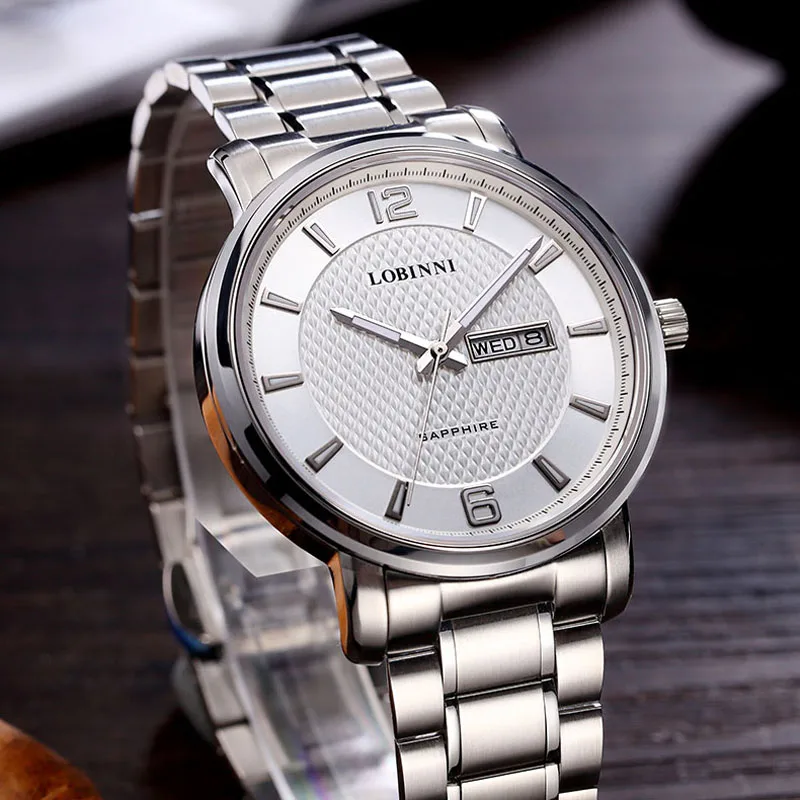 LOBINNI Classic 316L Stainless steel Couples Wristwatch Quartz For Japan Quartz Movement Watch Luminous Calendar Lover Watches