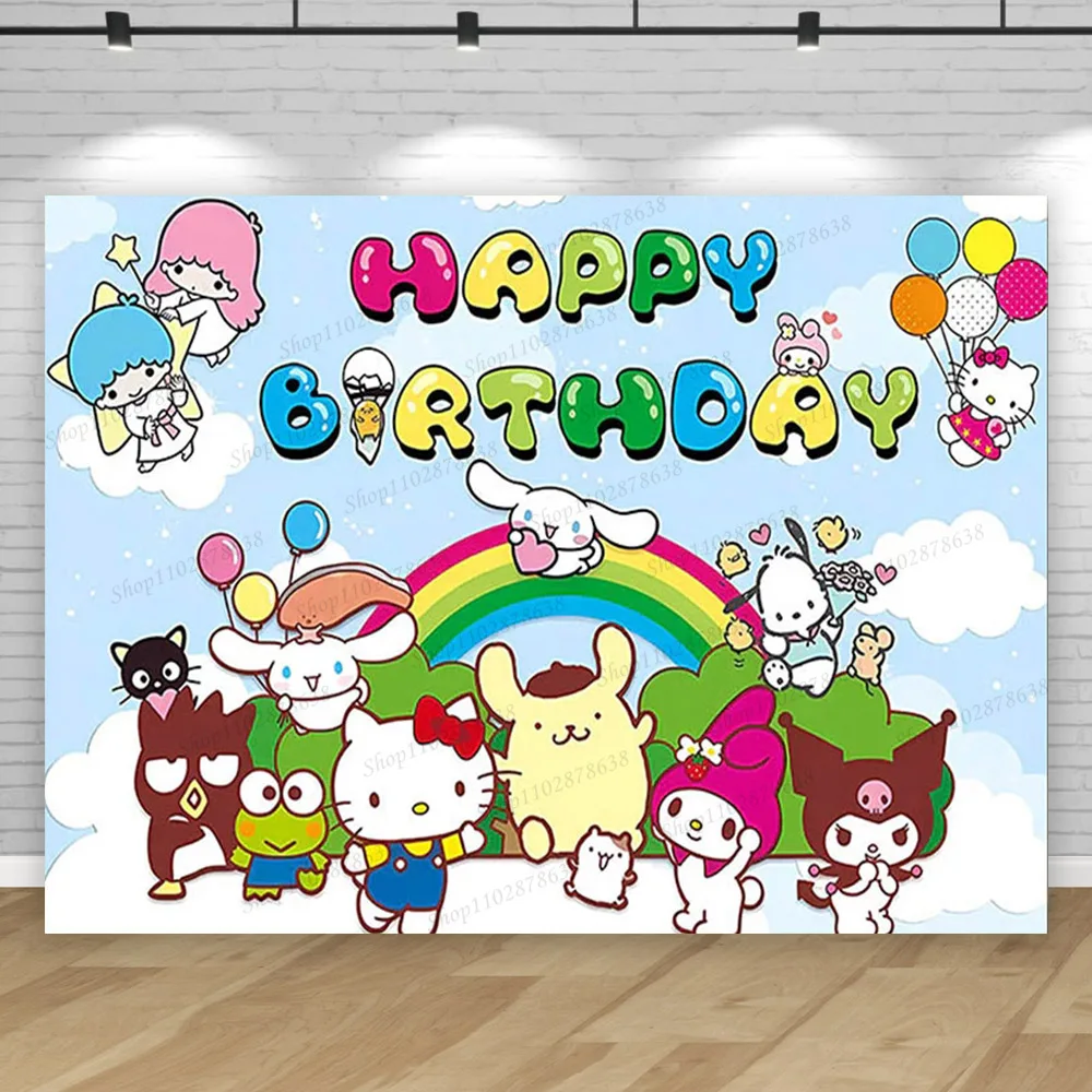 Kuromi-telón de fondo con temática de Hello Kitty para niños y niñas, cartel decorativo para fiesta de primer cumpleaños, Baby Shower, estudio