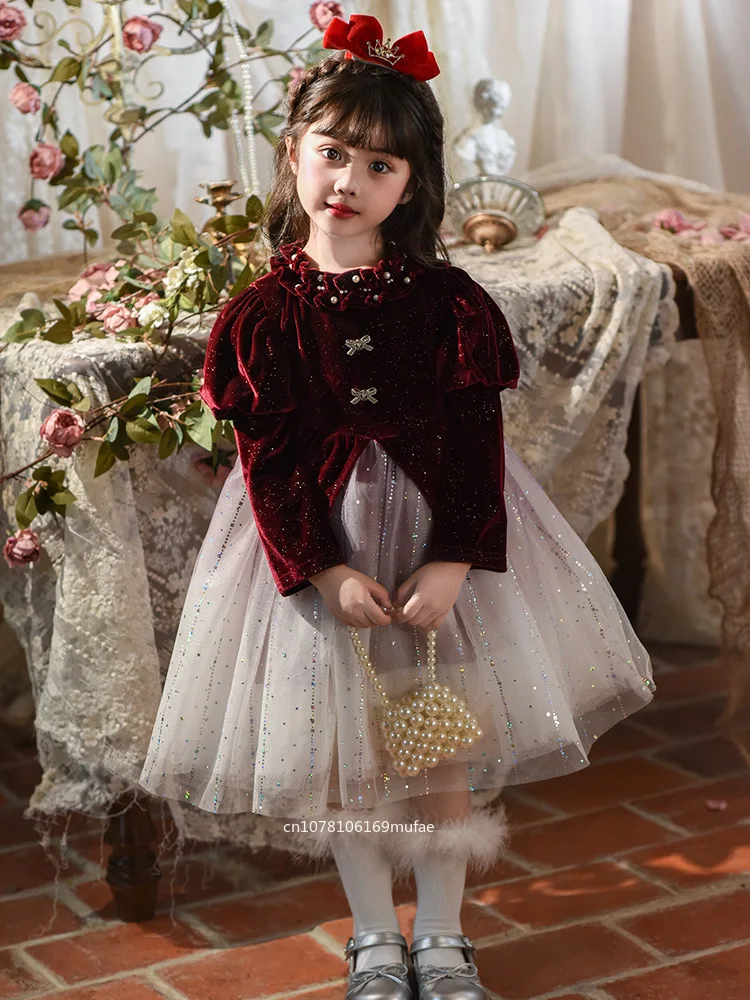 2026girls-spring-and-autumn-new-style-fashionable-puffy-velvet-birthday-dress-princess-dress