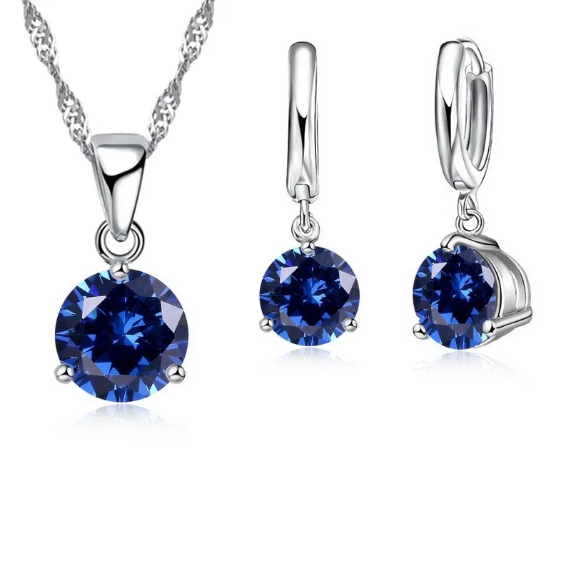 Süßigkeiten Farbe Hochzeit elegante Schmuck Sets Sterling Silber Farbe Kristall Anhänger Kragen Halskette Ohrringe