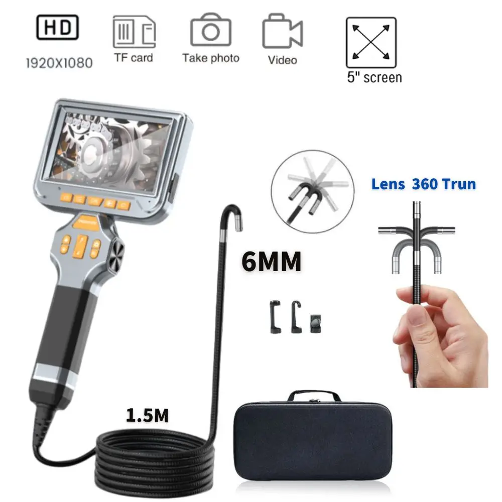 

6MM Articulating Borescope HD 5" IPS 360 Degree Rotation Borescope Video Inspection Camera for Car Mechanical Borescope