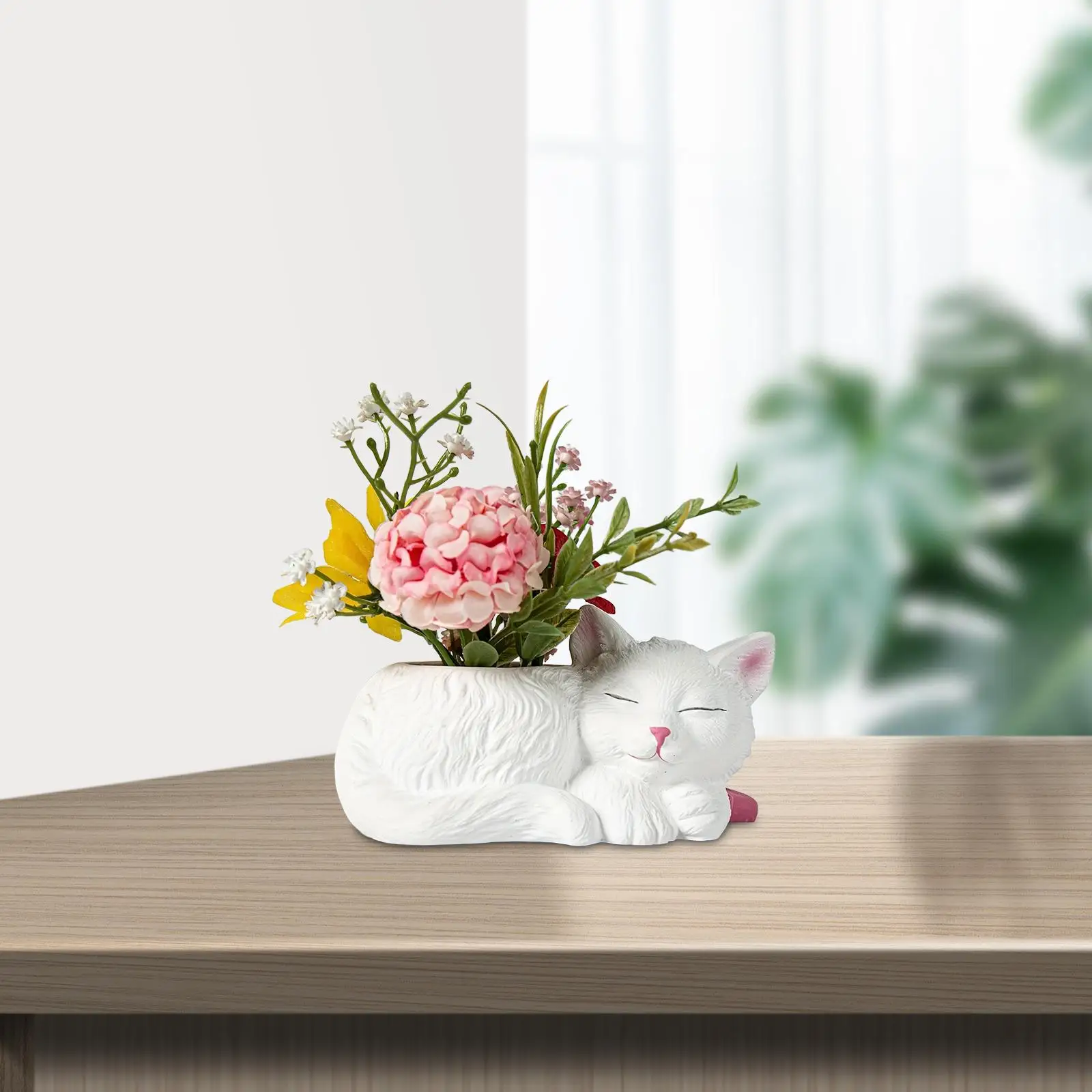 Cartoon Cat Flower Pot Crafts Plant Container Creative Animal Cat Vase Planter for Bedroom Desktop Ornament Garden Yard Balcony