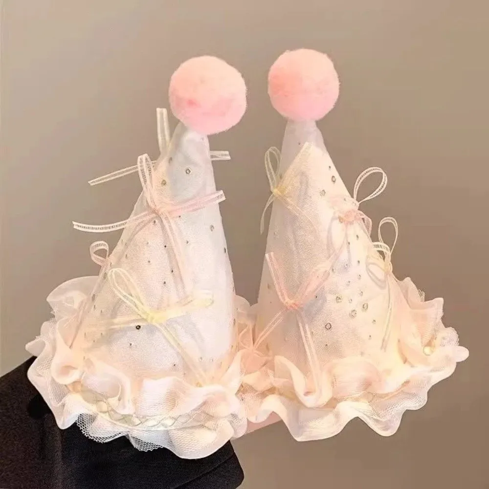 Sweet Bow Birthday Hat Pompom Pink Hair Clip Hair Accessory Photography Props
