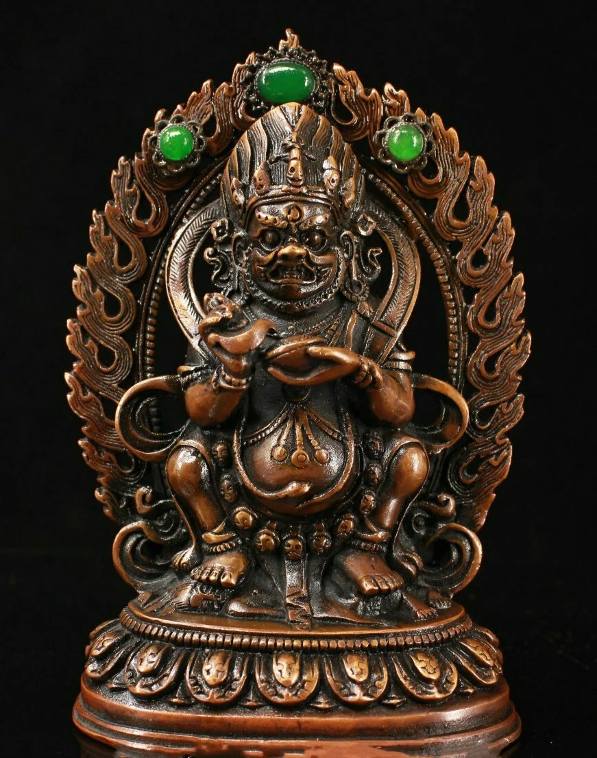 Buddhism Bronze Inlay Gems Mahakala Wrathful Deity Vajradhara Buddha Statue
