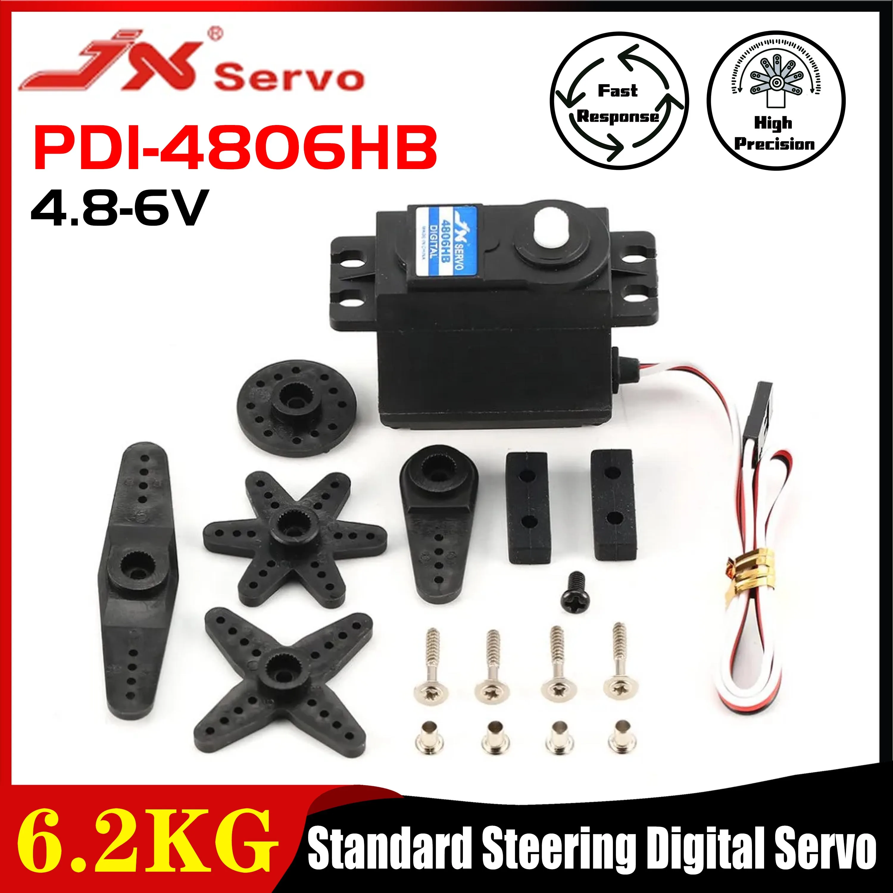 

JX PDI-4806HB 6.21KG Standard Steering Digital Servo High Torque Plastic Gear for 1/10 1/8 RC Car Boat Fixed-wing Drone Parts