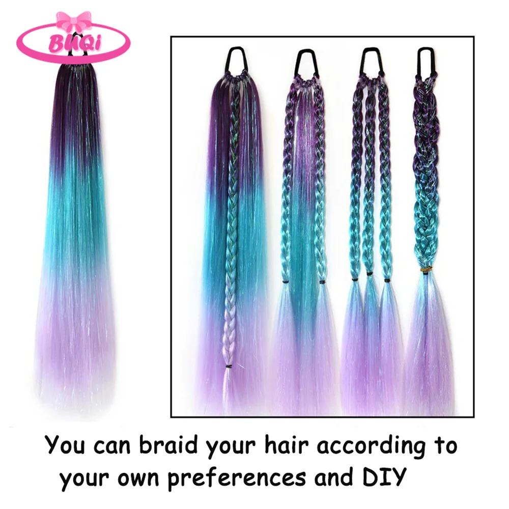 Colorful Ombre Ponytail Extension Straight Braiding Hair With Elastic Tie Colored Braiding Hair Cheerleading Hairstyle Ponytail