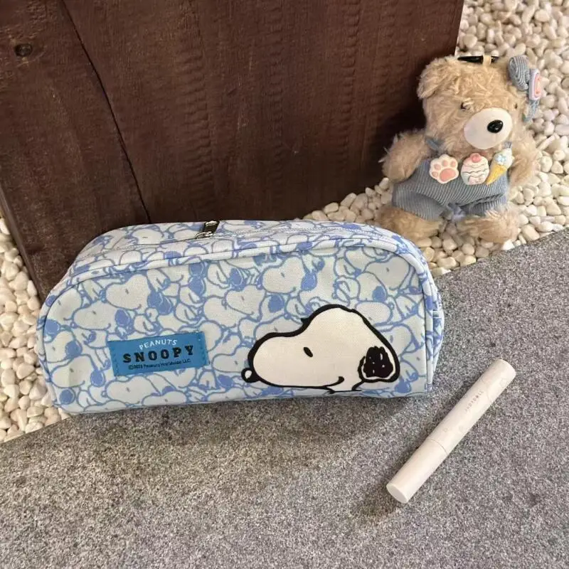 New Snoopy Pencil Case Cartoon Dog Print Canvas Pencil Case Student Stationery Bag Cosmetic Storage Makeup Pouch Organizer Gift view 5