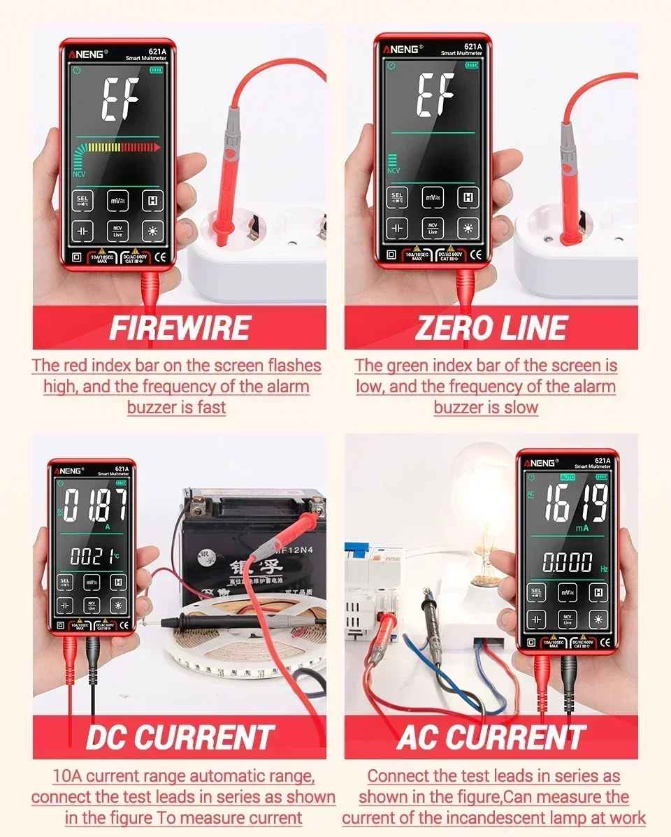 ANENG 620C/621A Digitales Multimeter AC/DC Spannungs- und Strommessgerät 6000 Anzeigen NCV Temperatur Kapazität Widerstand Frequenz ﻿ – Detail 24
