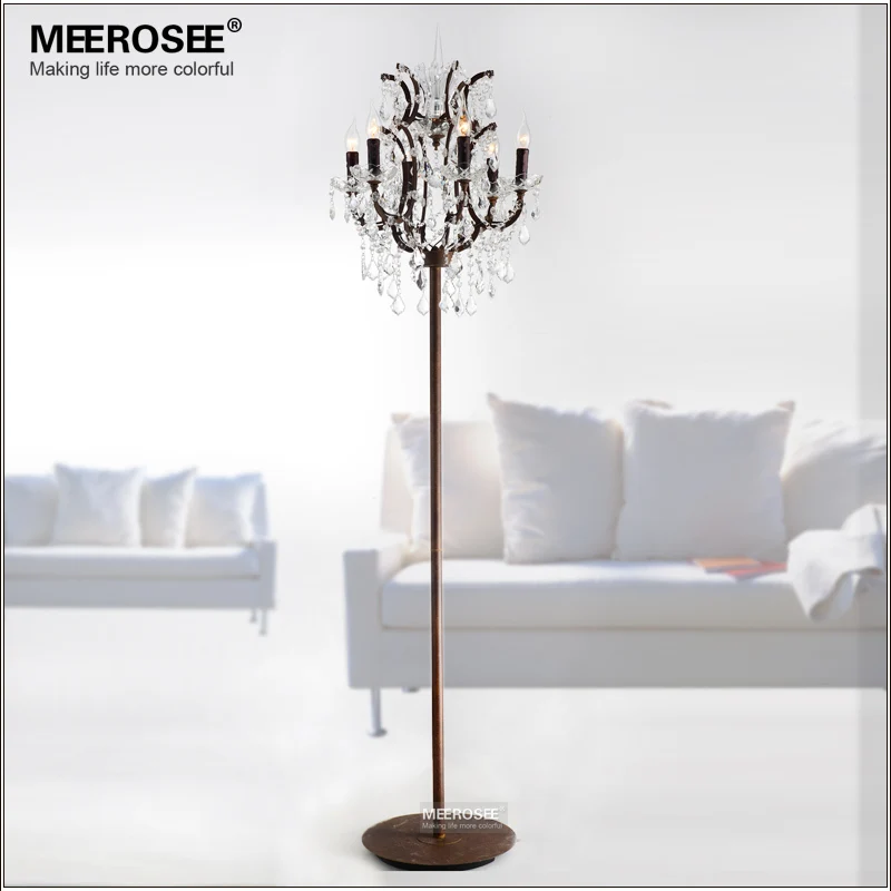 

Meerosee Modern Crystal Floor Lamp Rust Red Color Stand Lamp with 6 Lights for Reading Room Hotel Living Room Home Light LD003