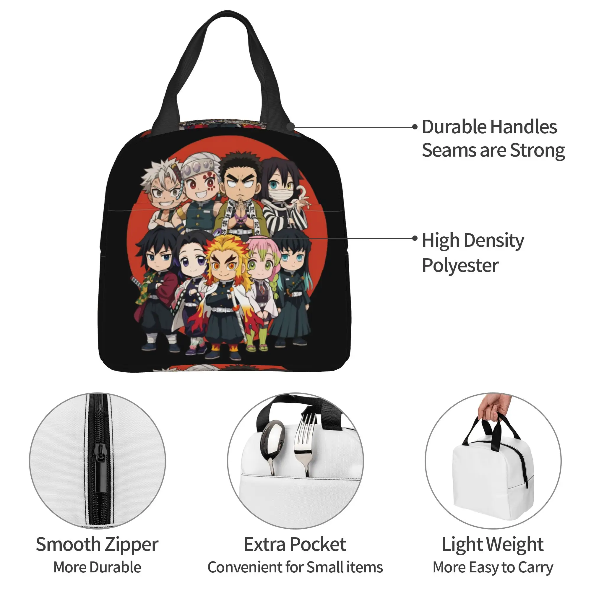 Custom Demon Slayers Insulated Lunch Bags Camping Travel Tanjiro Nezudo Tomioka Giyu Agatsuma Zenitsu Portable Cooler Bento Box view 4