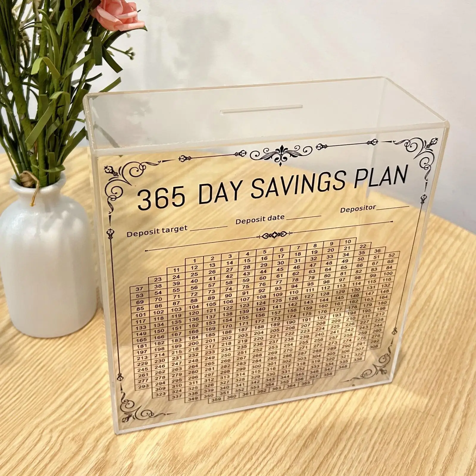 

Acrylic Money Saving Box with Counter for 365 Day Savings Challenge Piggy Bank Child Saving Pot Desk Ornament