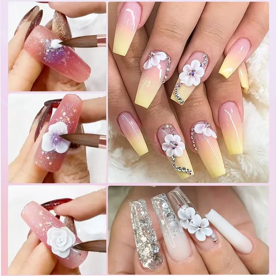 Rosa Griff Nagelkunst-Pinsel 3-teiliges Set Französischer Kristall-Schnitzstift Acryl-Anwendung Malerei Maniküre-Werkzeuge für Nageldesign – Detail 5