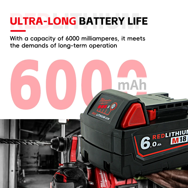 Originální baterie Milwaukee, M18, M18B6 6,0 Ah 6000 mAH Nabíječka M12-18FC, 48-11-1860 48-11-1850 Dobíjecí baterie Milwaukee M18 - náhled 3